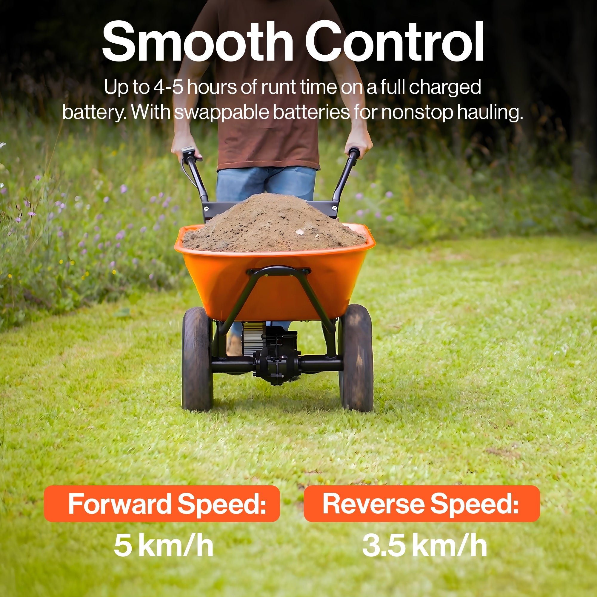 SuperHandy Electric Wheelbarrow – 48V Li-Ion Battery, 150kg Capacity, 85L Steel Powder Coated Tub, Material & Debris Hauler Utility Cart