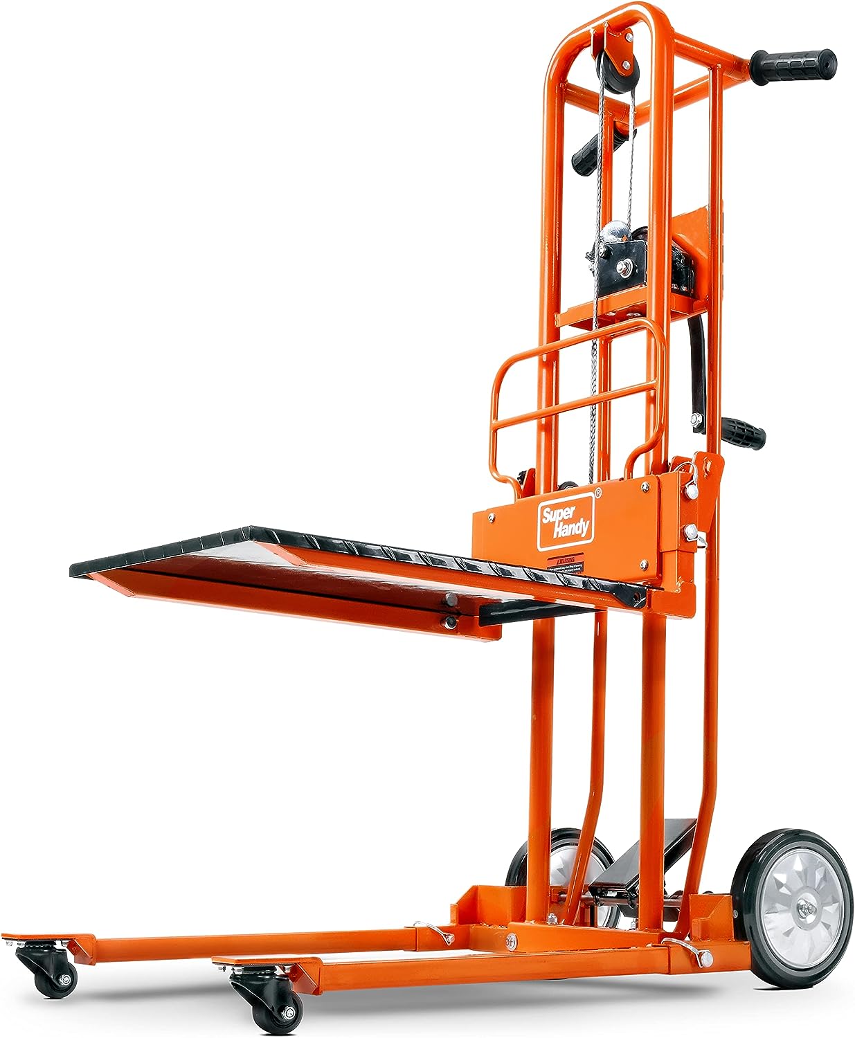 SuperHandy Material Lift Winch Stacker, Pallet Truck Dolly, Lift Table, Fork Lift, 330 Lbs 40" Max Lift w/ 8" Wheels, Swivel Casters