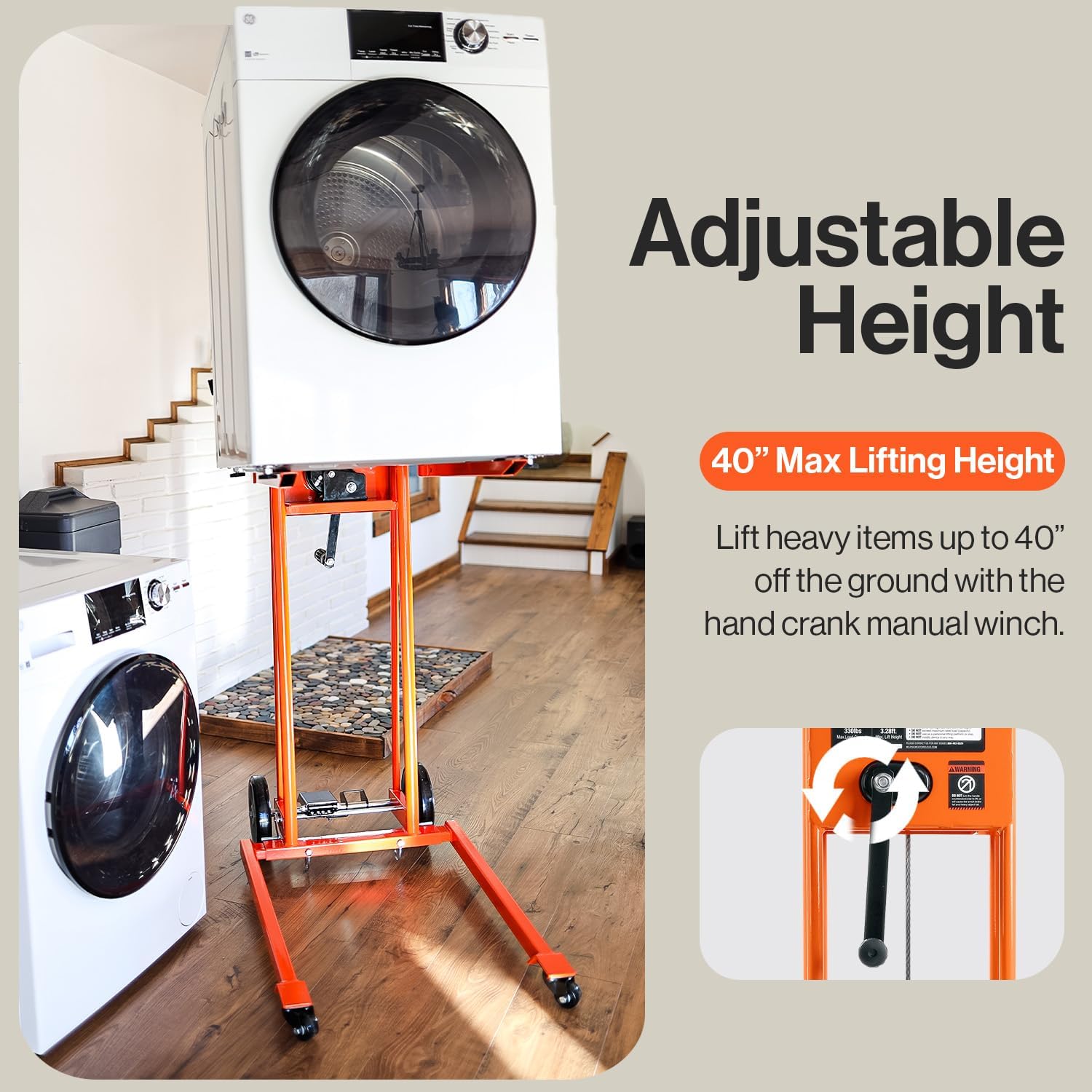 SuperHandy Material Lift Winch Stacker, Pallet Truck Dolly, Lift Table, Fork Lift, 330 Lbs 40" Max Lift w/ 8" Wheels, Swivel Casters