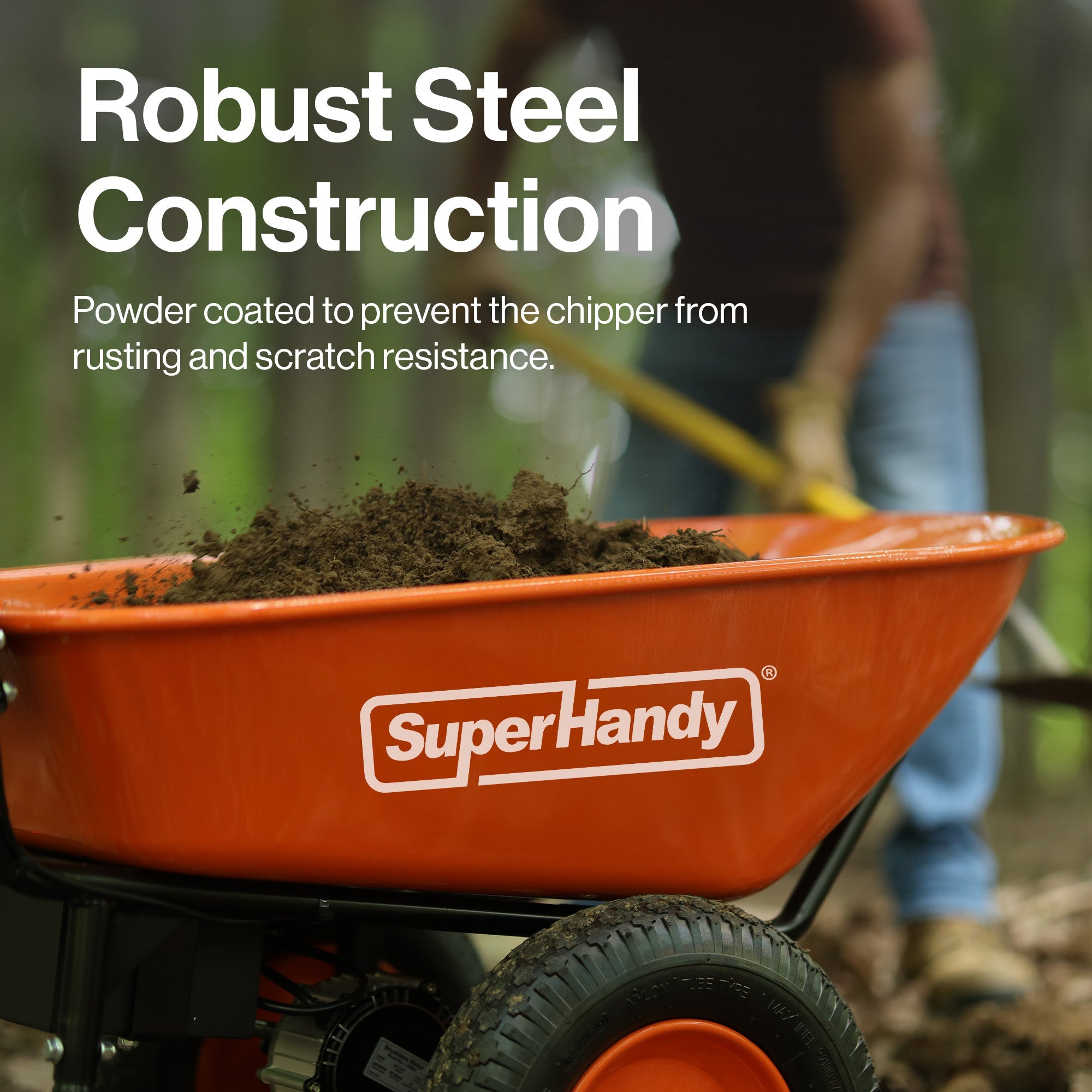 SuperHandy Electric Wheelbarrow – 48V Li-Ion Battery, 150kg Capacity, 85L Steel Powder Coated Tub, Material & Debris Hauler Utility Cart